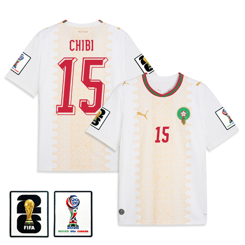 Mohamed Chibi 15 Morocco National Team 2026 Away Jersey - White, Men - Jersey Teams