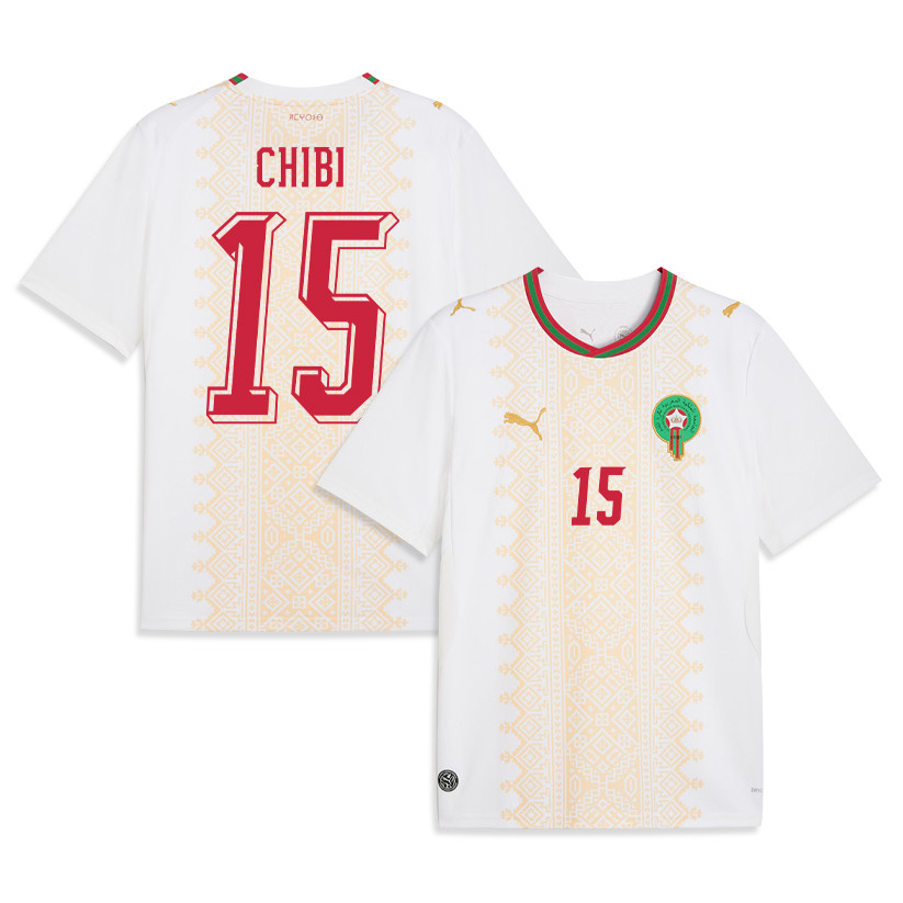 Mohamed Chibi 15 Morocco National Team 2026 Away Jersey - White, Men - Jersey Teams