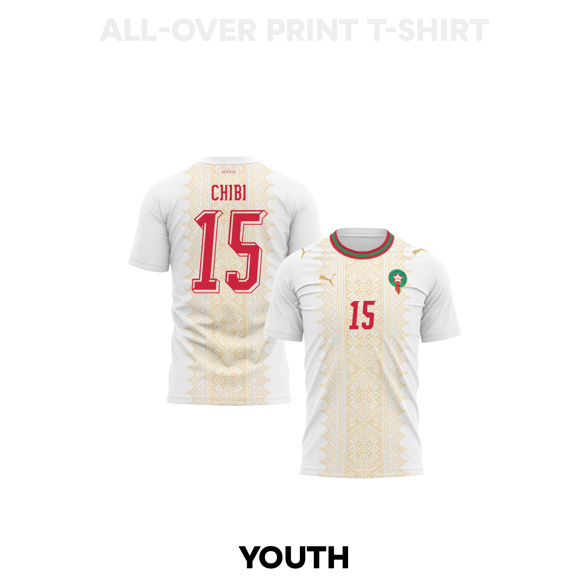 Mohamed Chibi 15 Youth Morocco 2026 Away 3D T-shirt Fully Printed – White - Jersey Teams