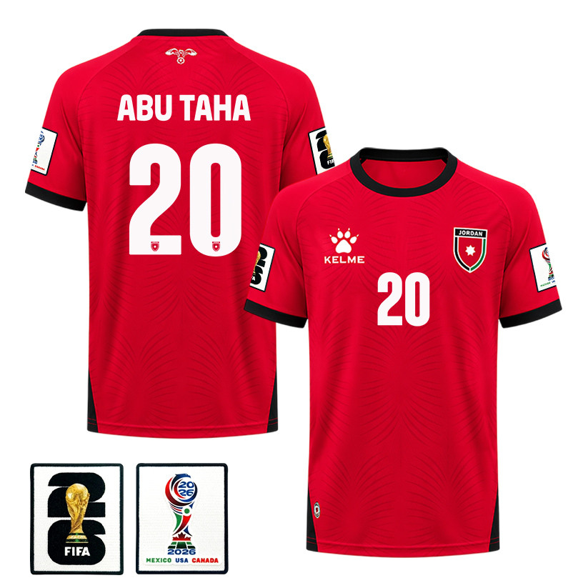 Mohannad Abu Taha 20 Jordan 2026 Away Jersey – Red, Men – Jersey Teams