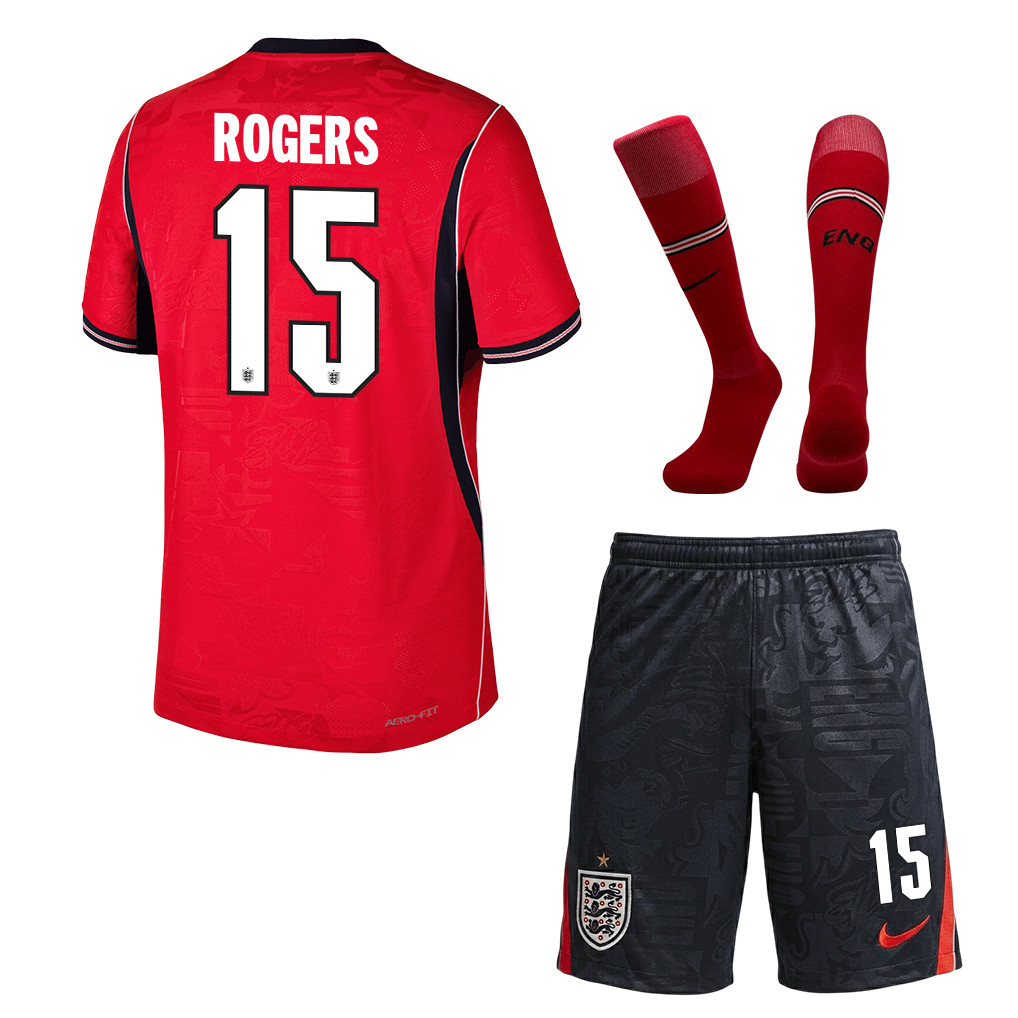Morgan Rogers 15 England 2026 Away Men Kit Set – Red/Black - Jersey Teams