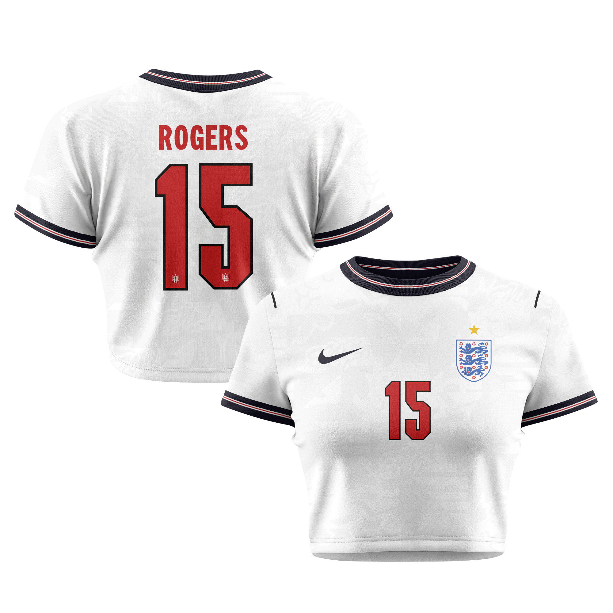 Morgan Rogers 15 England 2026 Women's Home All-Over Print Cropped Jersey - White - Jersey Teams