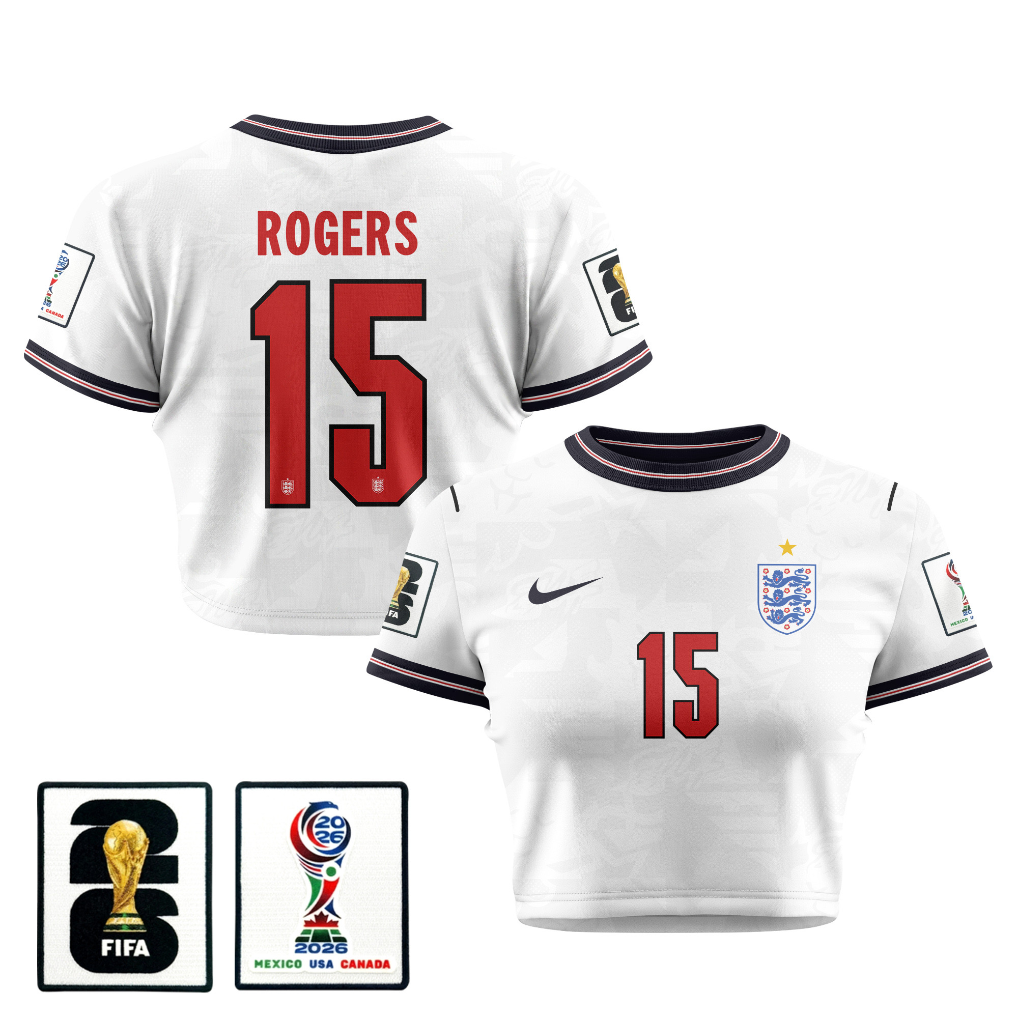 Morgan Rogers 15 England 2026 Women's Home All-Over Print Cropped Jersey - White - Jersey Teams