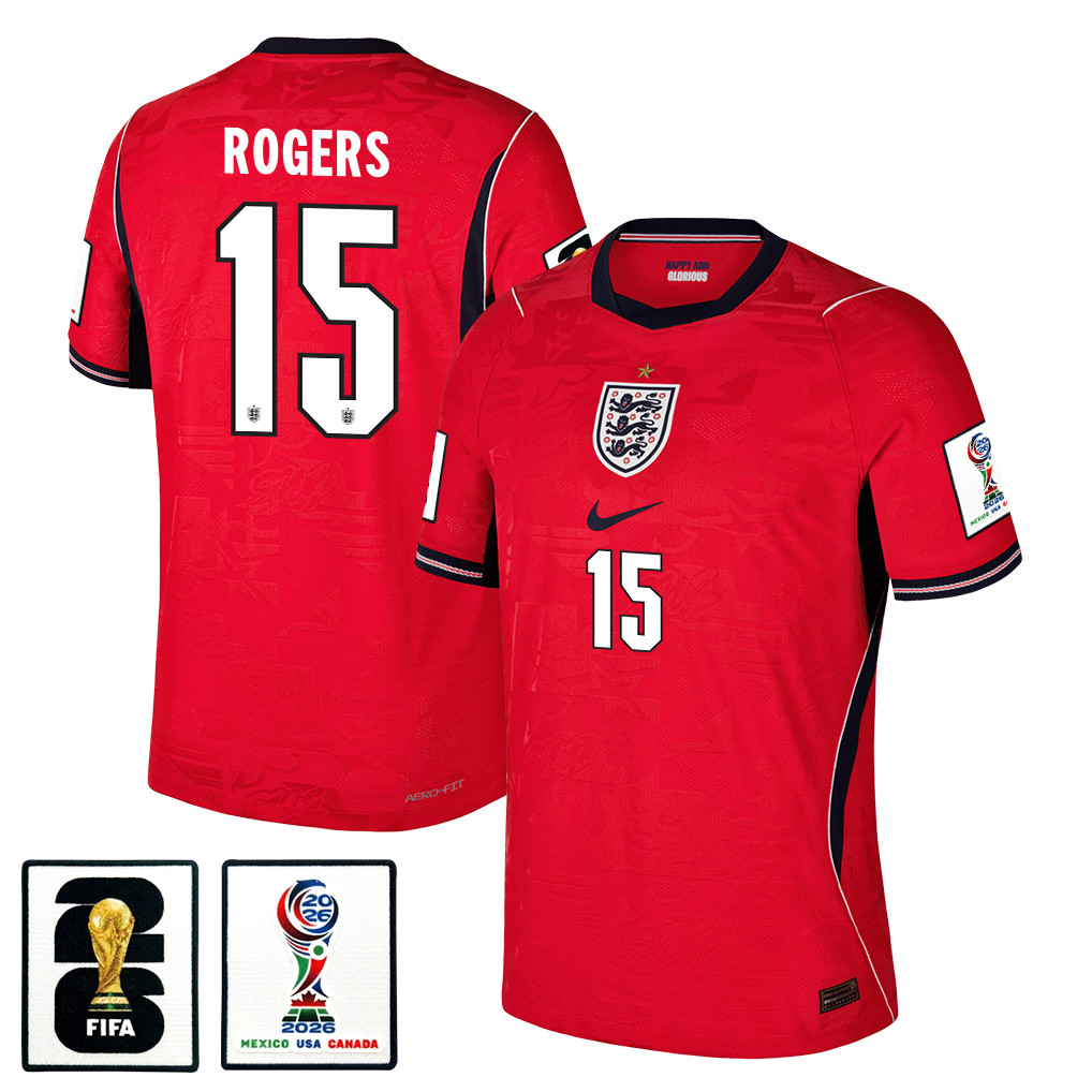 Morgan Rogers 15 England National Team 2026 x World Cup Patch Away Jersey - Red, Men - Jersey Teams