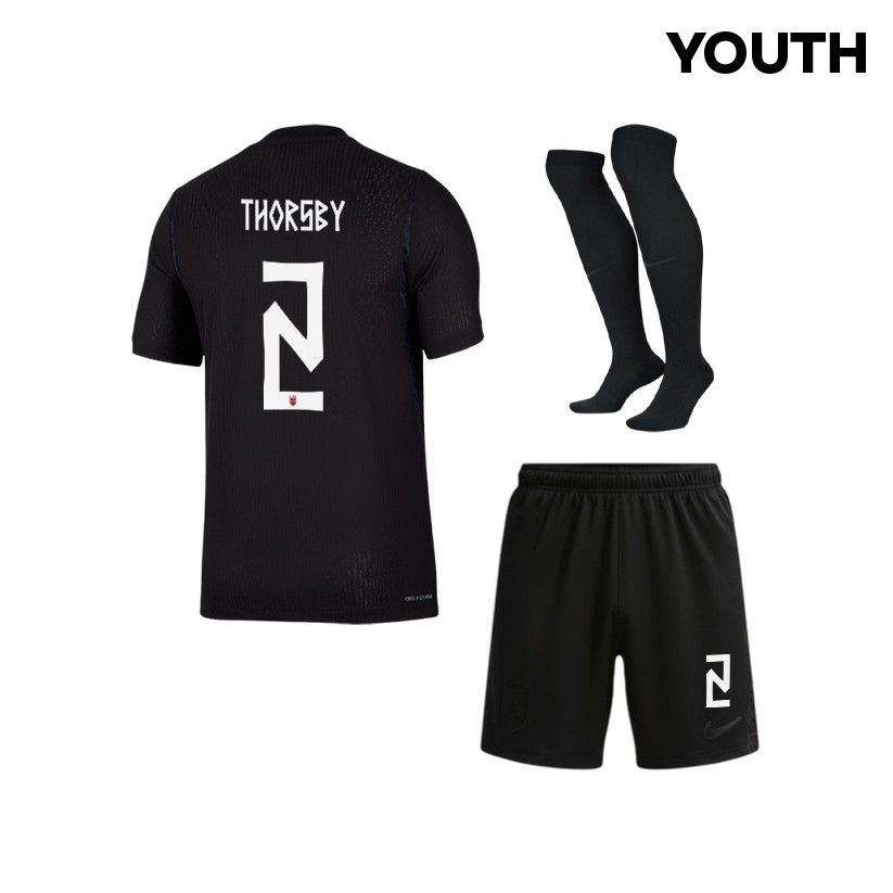 Morten Thorsby 2 Norway 2026 YOUTH Away Kit Set – Black - Jersey Teams