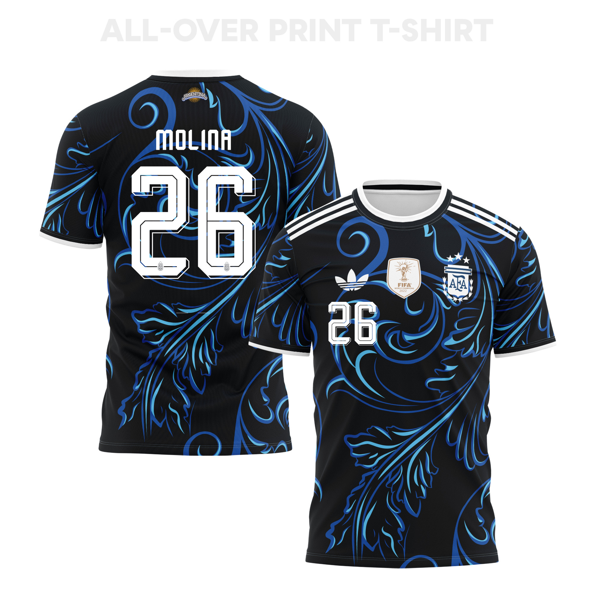 Nahuel Molina 26 Argentina 2026 Away 3D T-Shirt Fully Printed – Unisex, Black - Jersey Teams