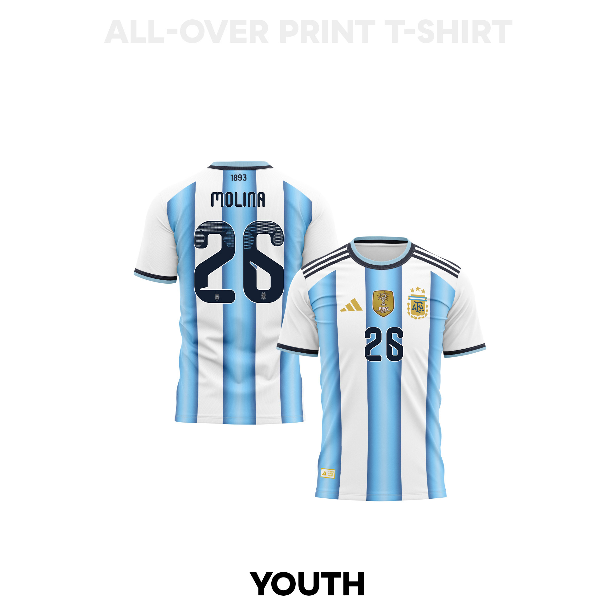 Nahuel Molina 26 Youth Argentina 2026 Home 3D T-shirt Fully Printed – White - Jersey Teams