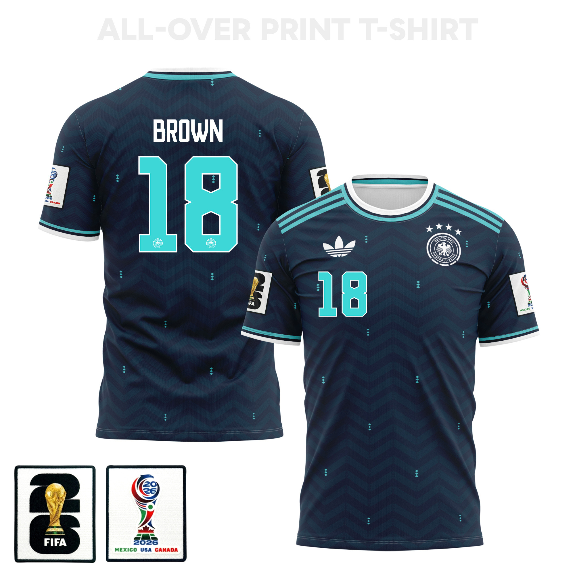 Nathaniel Brown 18 Germany 2026 Away 3D T-Shirt Fully Printed – Unisex, Navy - Jersey Teams