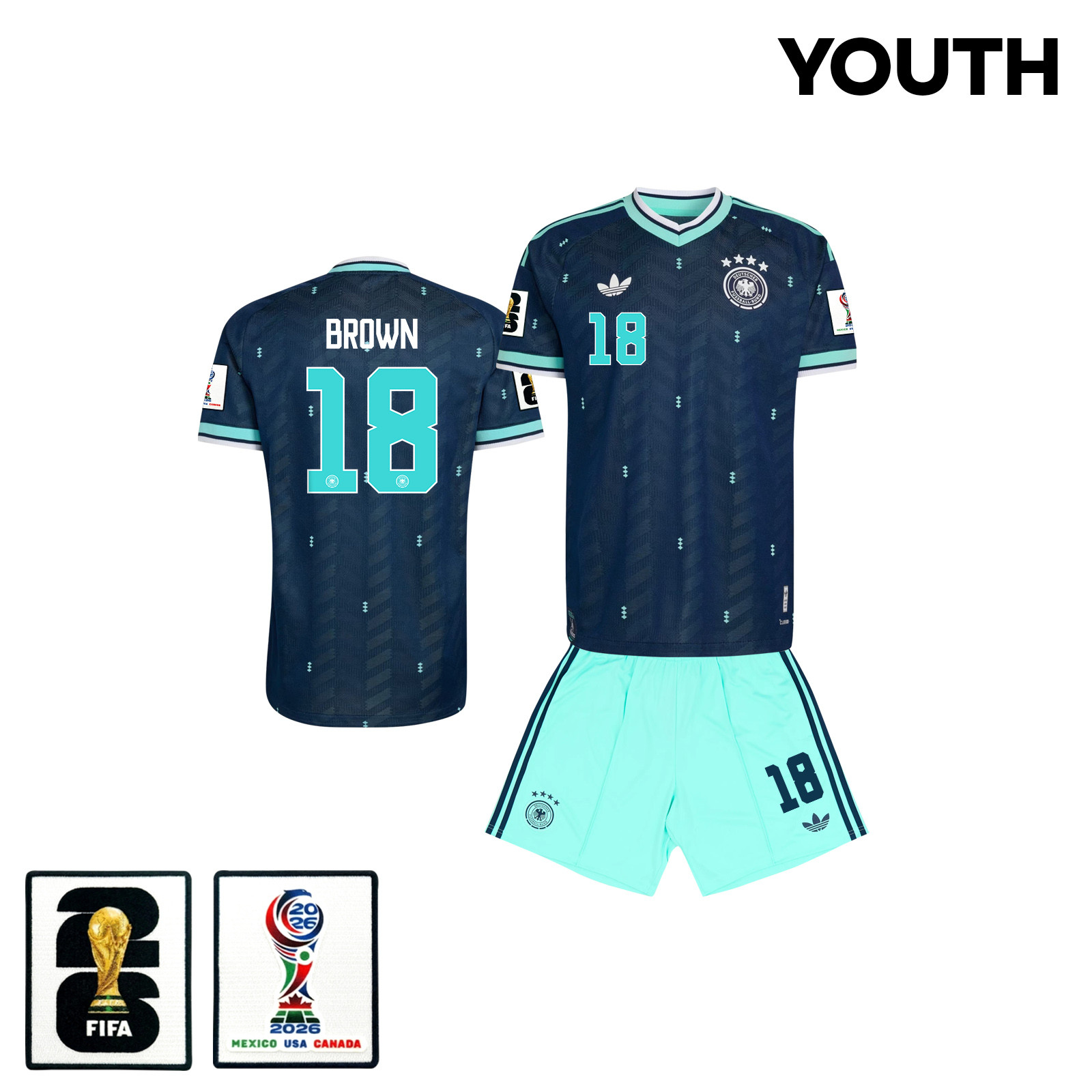 Nathaniel Brown 18 Germany 2026 YOUTH Away Jersey & Shorts Set - Navy - Jersey Teams