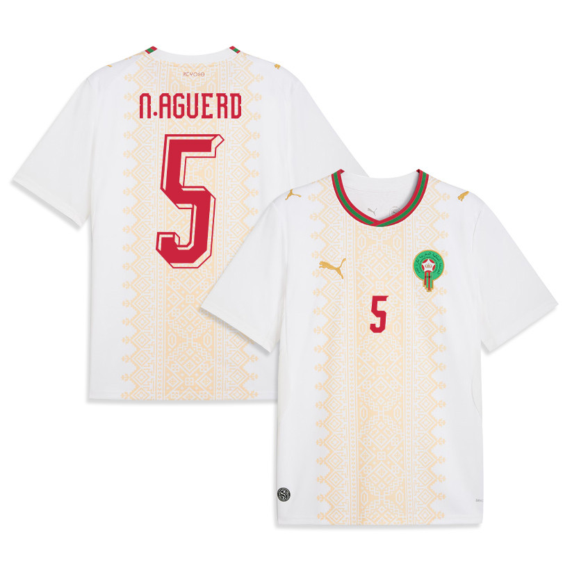 Nayef Aguerd 5 Morocco National Team 2026 Away Jersey - White, Men - Jersey Teams
