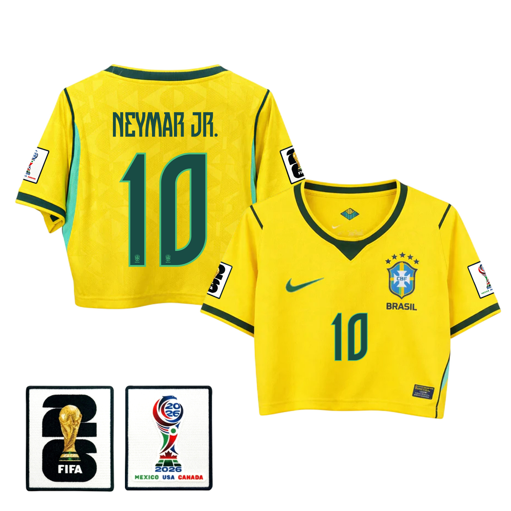 Neymar 10 Brazil 2026 Home Women’s Cropped Jersey – Yellow – Jersey Teams