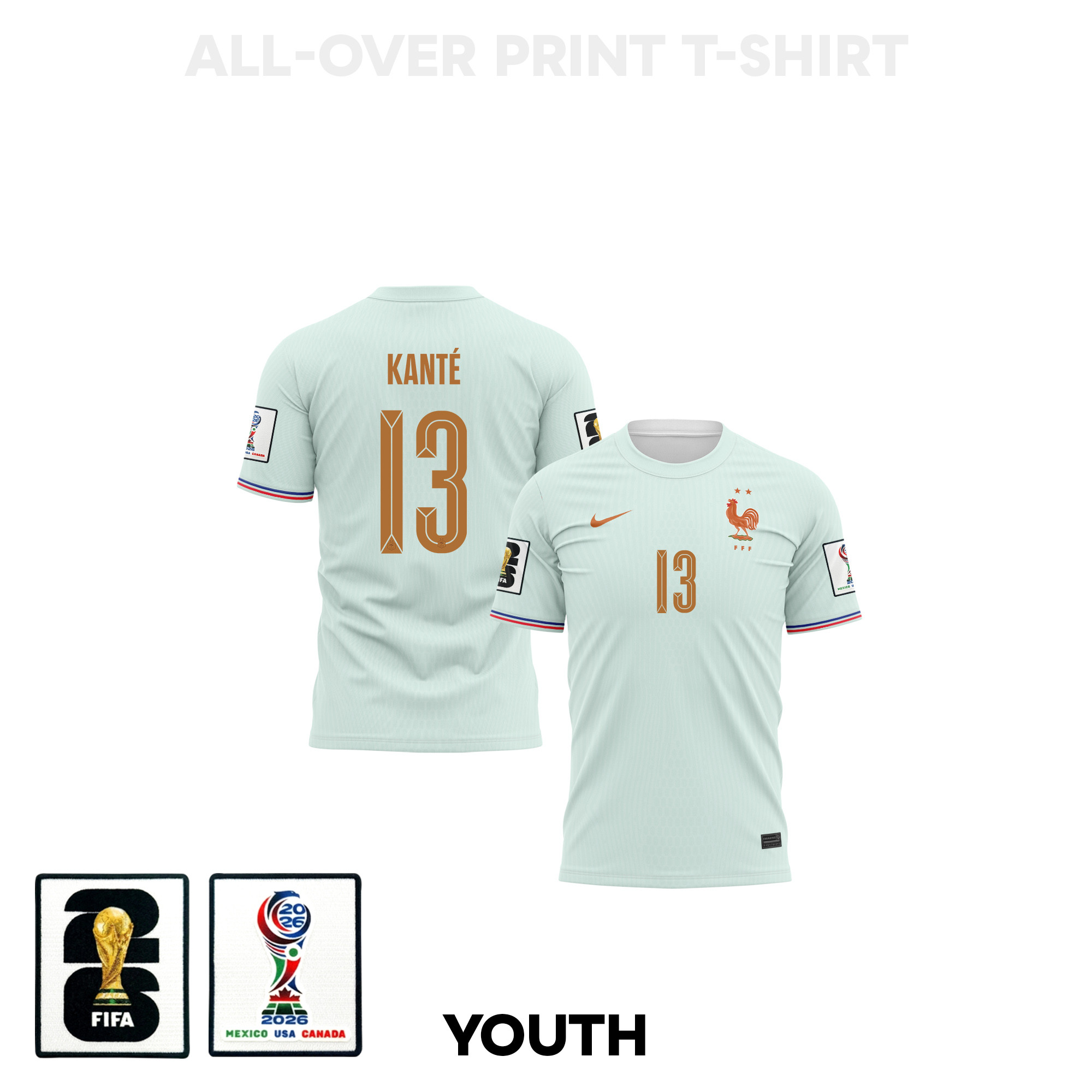 N'Golo Kanté 13 Youth France 2026 Away 3D T-shirt Fully Printed – Green - Jersey Teams
