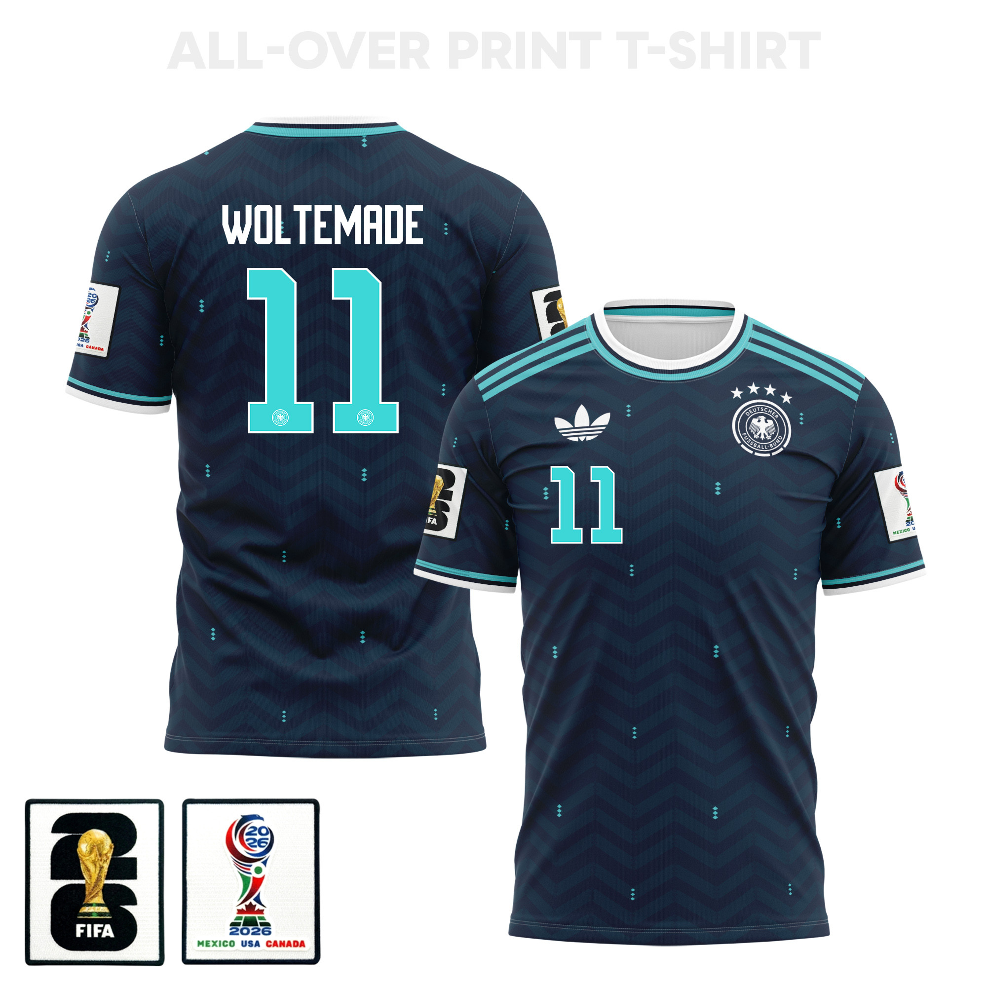 Nick Woltemade 11 Germany 2026 Away 3D T-Shirt Fully Printed – Unisex, Navy - Jersey Teams
