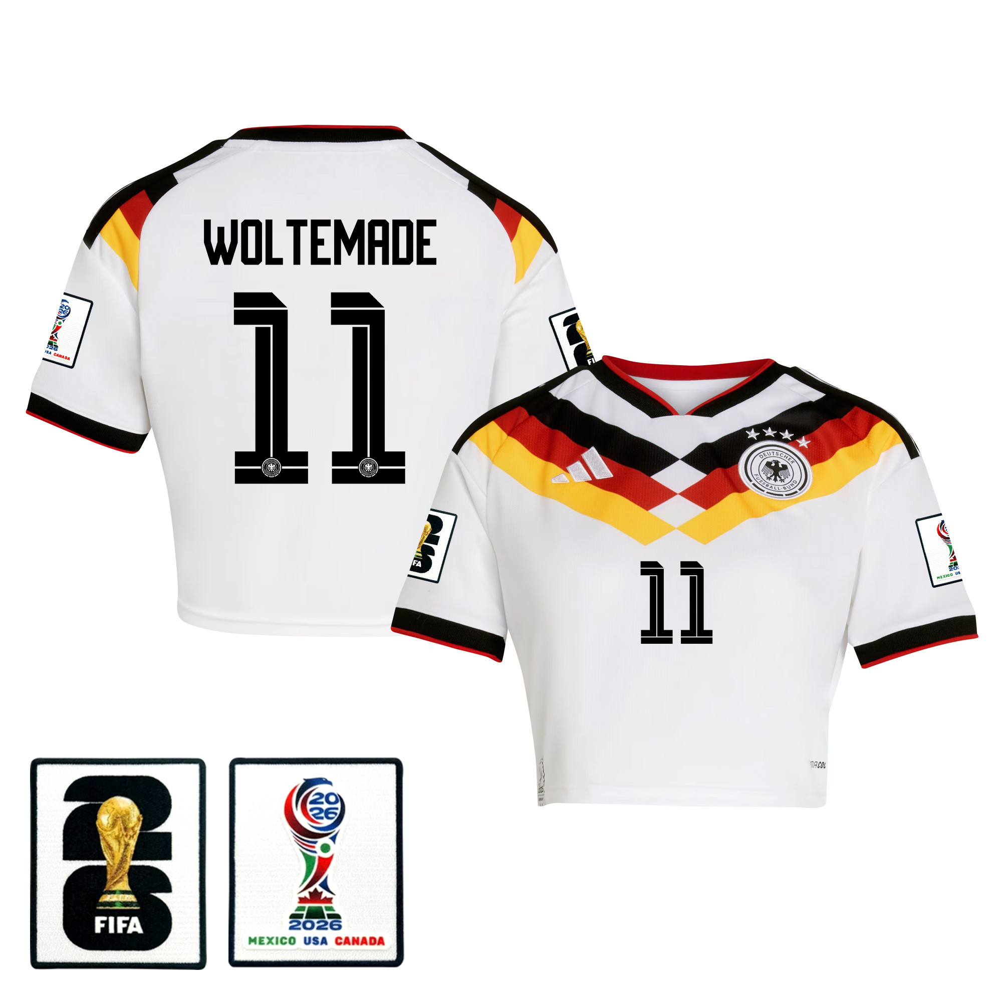 Nick Woltemade 11 Germany 2026 Home Women’s Cropped Jersey - White - Jersey Teams