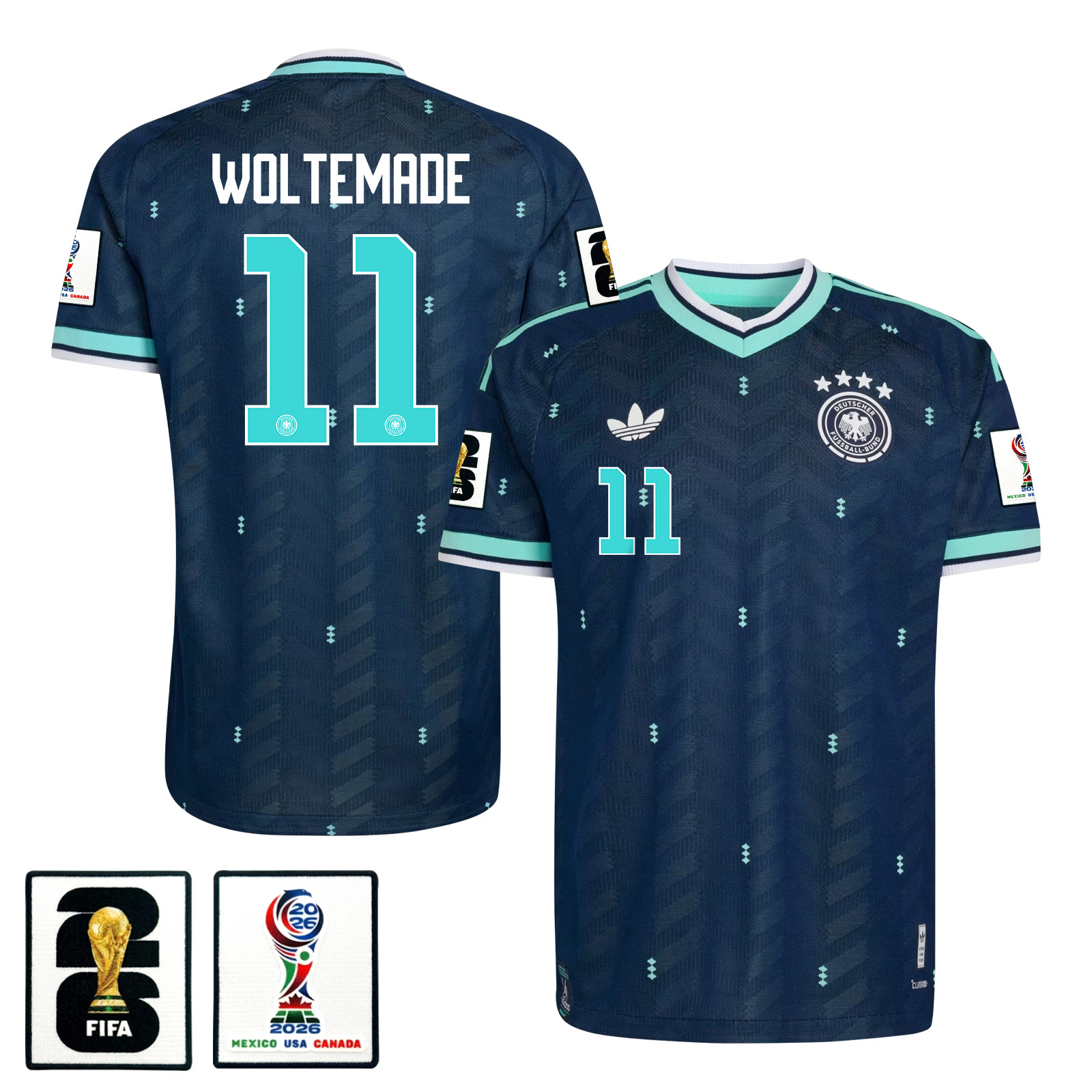 Nick Woltemade 11 Germany National Team 2026 x World Cup Patch Away Jersey - Navy, Men - Jersey Teams
