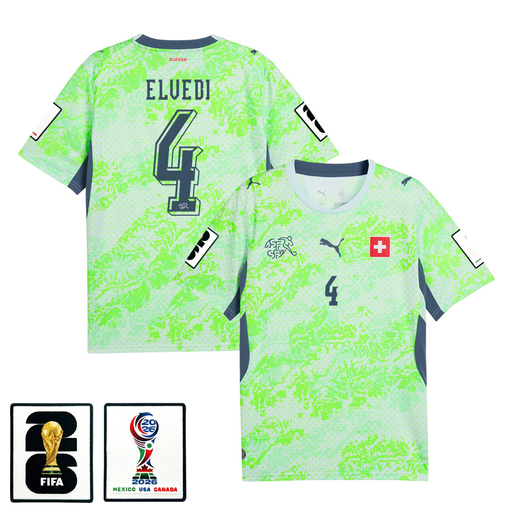 Nico Elvedi 4 Switzerland National Team 2026 x World Cup Patch Away Jersey - Men, Green - Jersey Teams