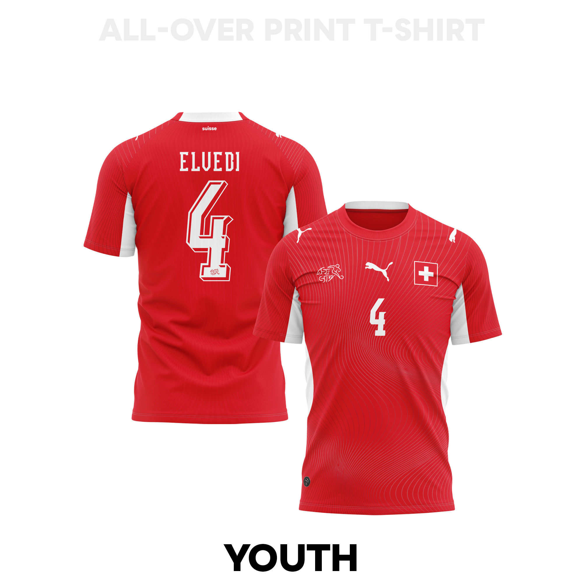 Nico Elvedi 4 Youth Switzerland 2026 Home 3D T-shirt Fully Printed – Red - Jersey Teams