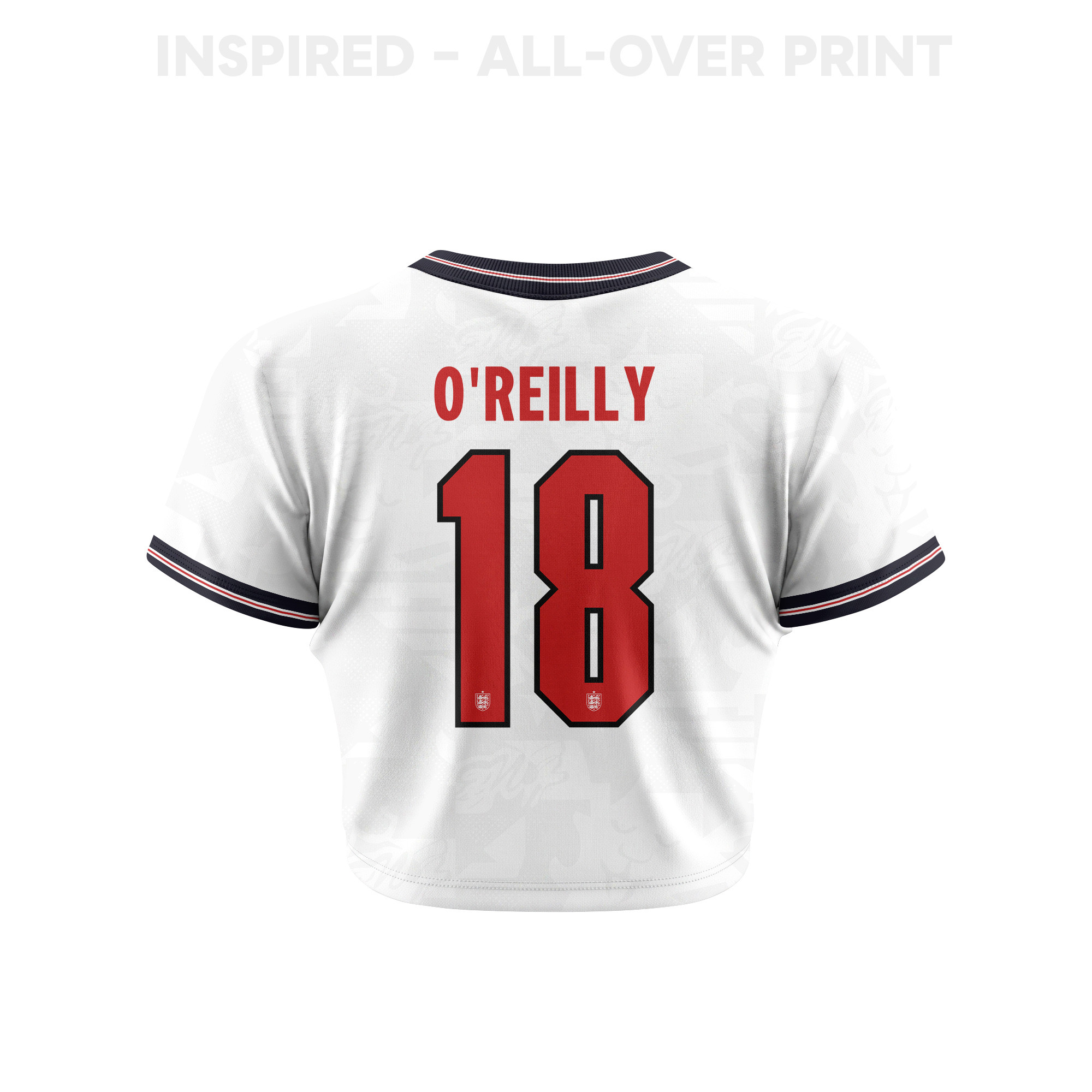 Nico O'Reilly 18 England 2026 Women's Home All-Over Print Cropped Jersey - White - Jersey Teams