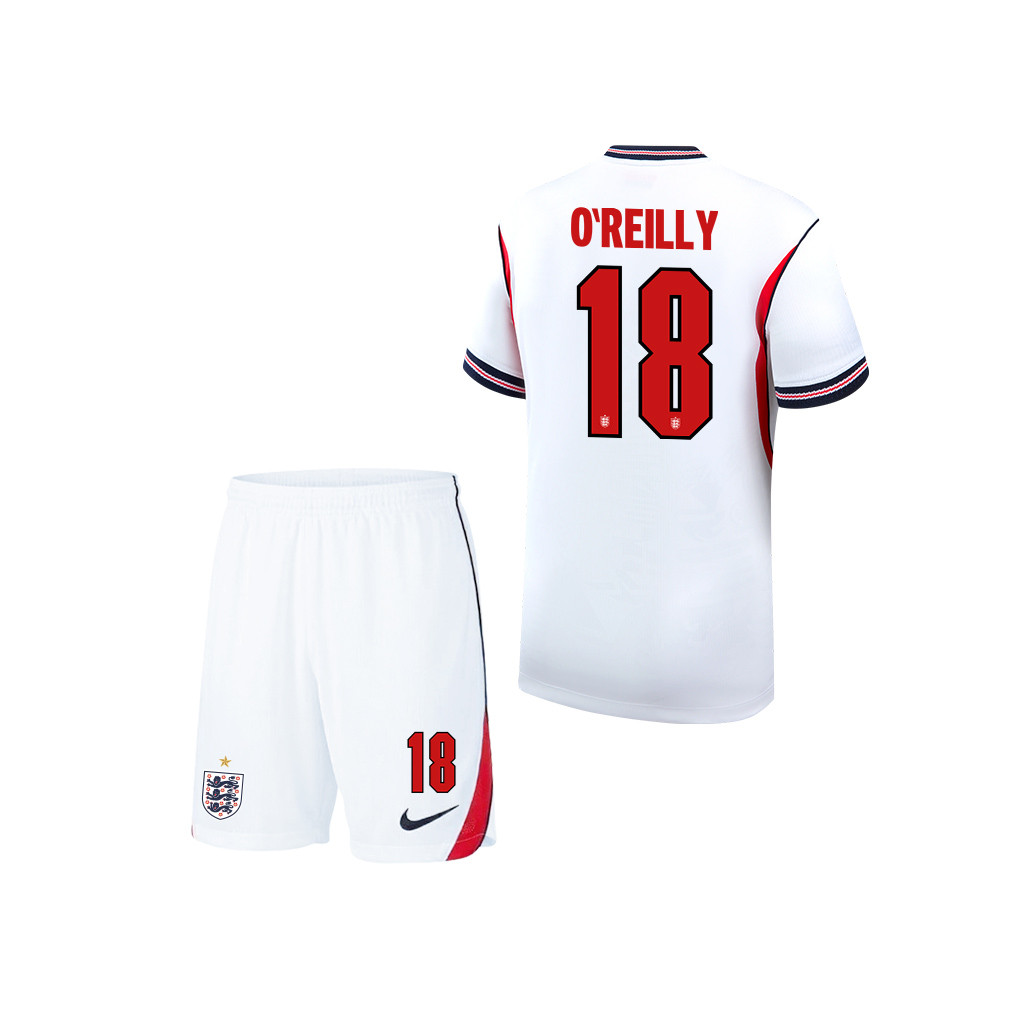 Nico O'Reilly 18 England 2026 YOUTH Home Jersey & Shorts Set - White - Jersey Teams