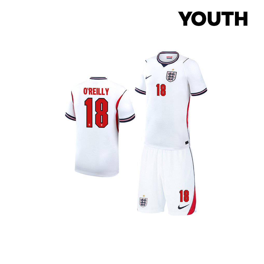 Nico O'Reilly 18 England 2026 YOUTH Home Jersey & Shorts Set - White - Jersey Teams