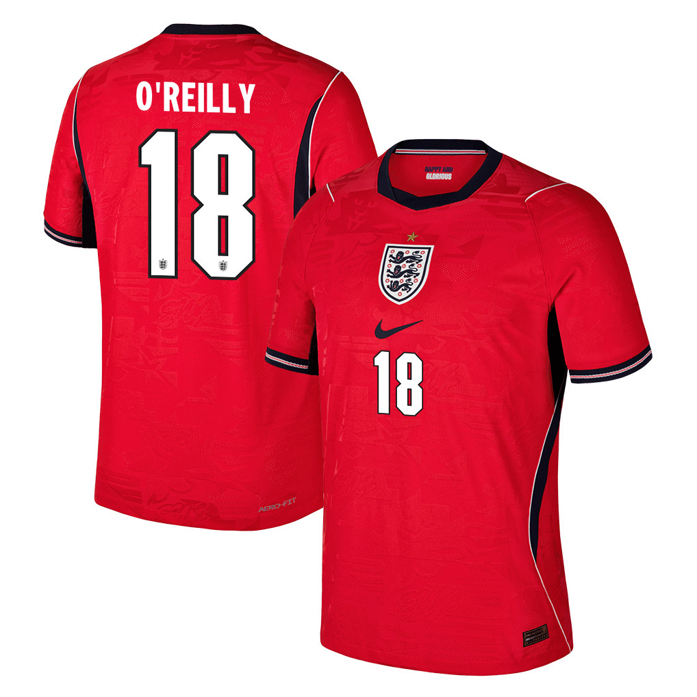 Nico O'Reilly 18 England National Team 2026 Away Jersey - Red, Men - Jersey Teams