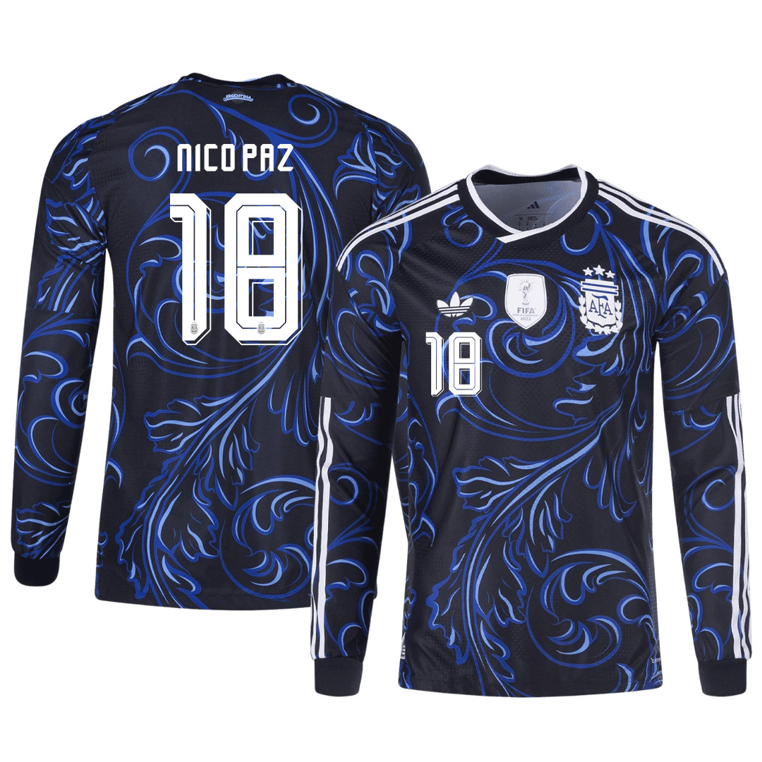 Nico Paz 18 Argentina 2026 Away Long Sleeve Jersey – Black – Jersey Teams