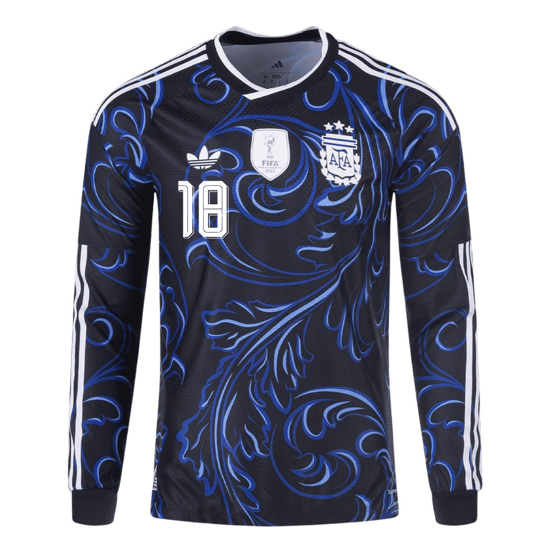 Nico Paz 18 Argentina 2026 Away Long Sleeve Jersey - Black - Jersey Teams