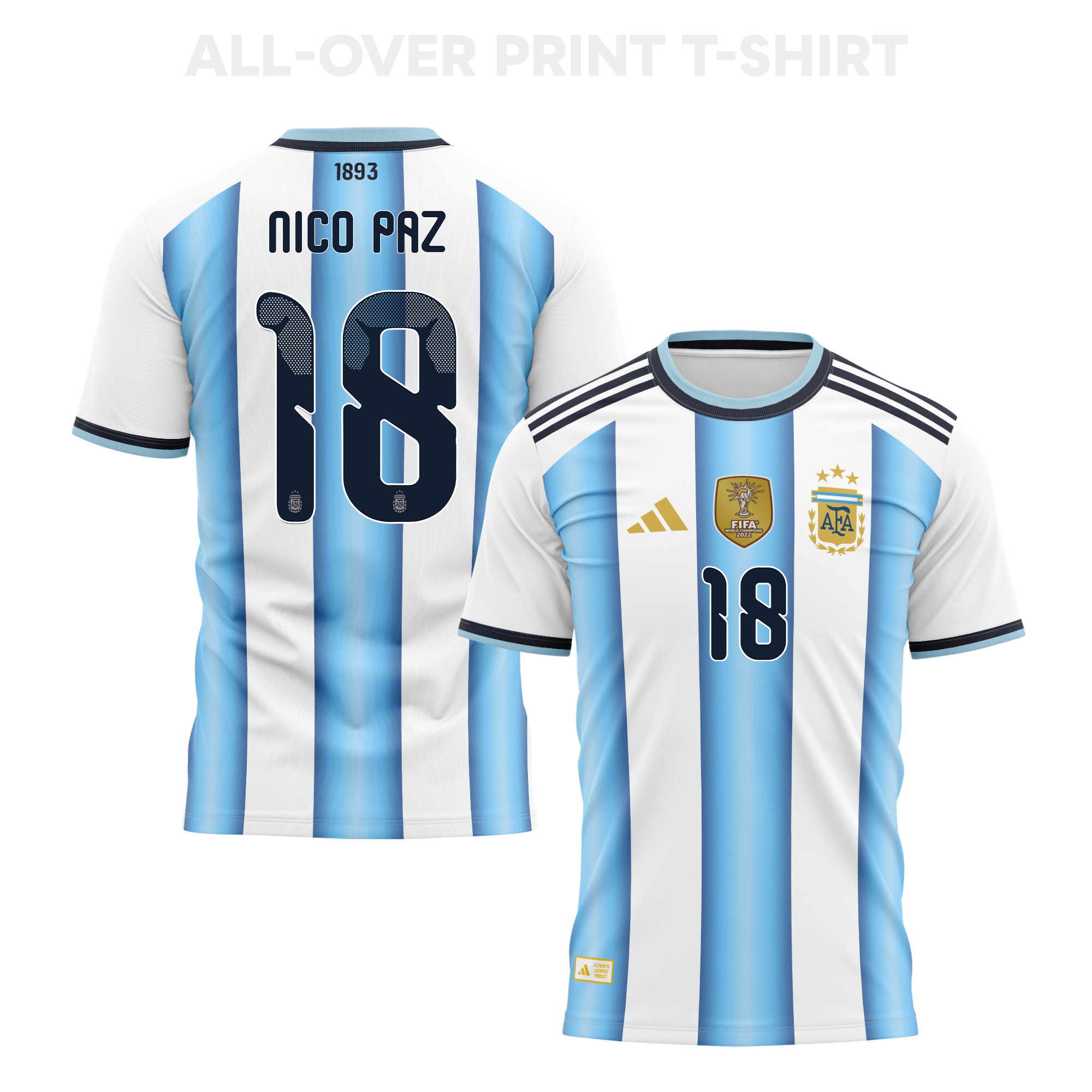 Nico Paz 18 Argentina 2026 Home 3D T-Shirt Fully Printed – Unisex, White - Jersey Teams