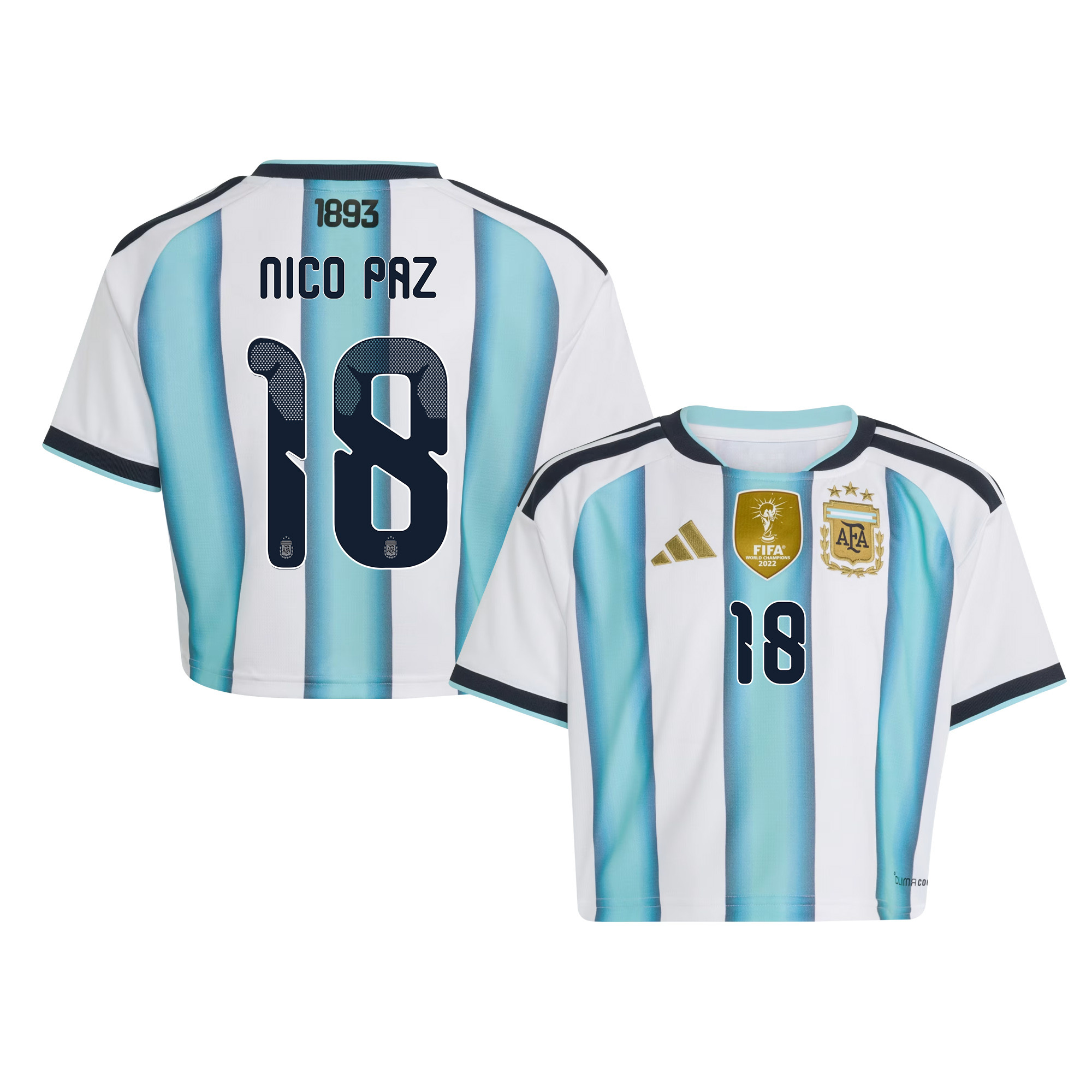 Nico Paz 18 Argentina 2026 Home Women’s Cropped Jersey - White - Jersey Teams