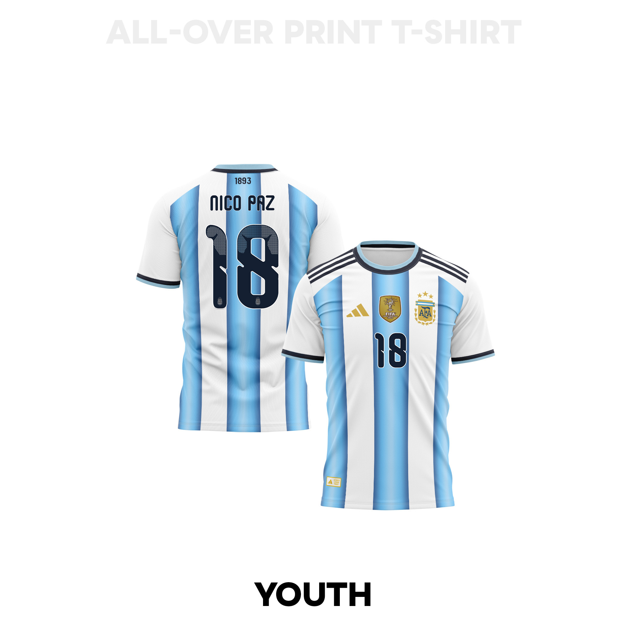 Nico Paz 18 Youth Argentina 2026 Home 3D T-shirt Fully Printed – White - Jersey Teams
