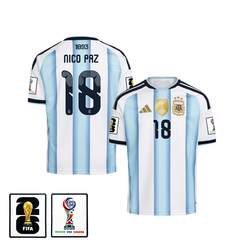 Nico Paz 18 Youth Argentina National Team 2026 Home Jersey – White – Jersey Teams