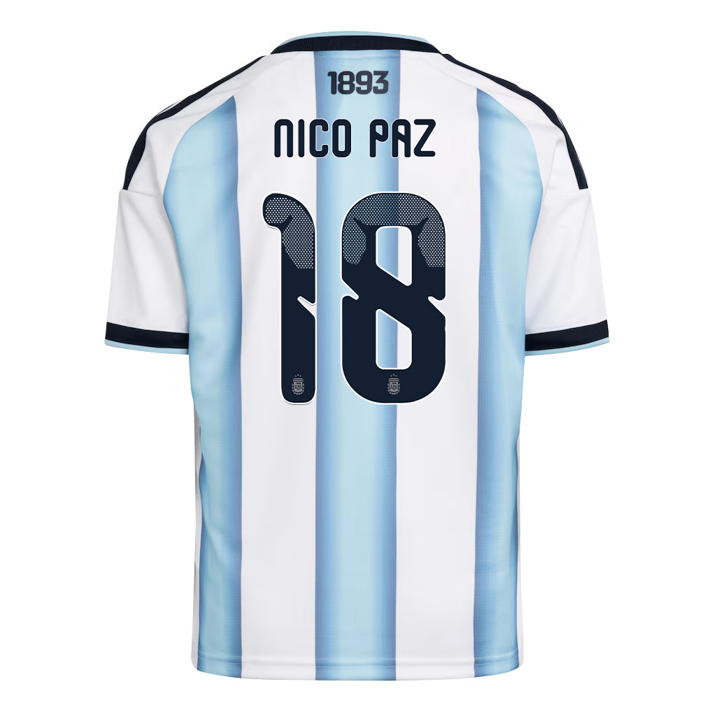 Nico Paz 18 Youth Argentina National Team 2026 Home Jersey - White - Jersey Teams