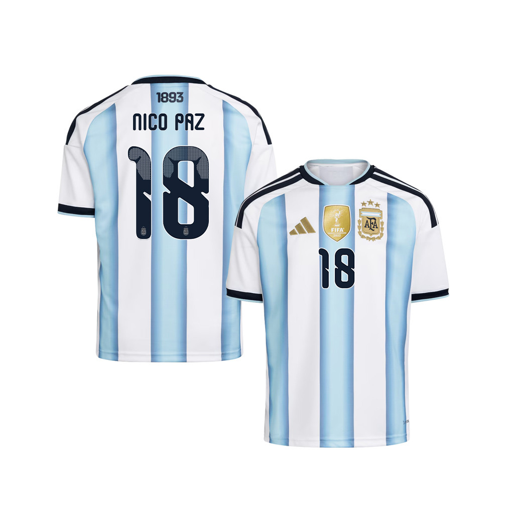 Nico Paz 18 Youth Argentina National Team 2026 Home Jersey - White - Jersey Teams