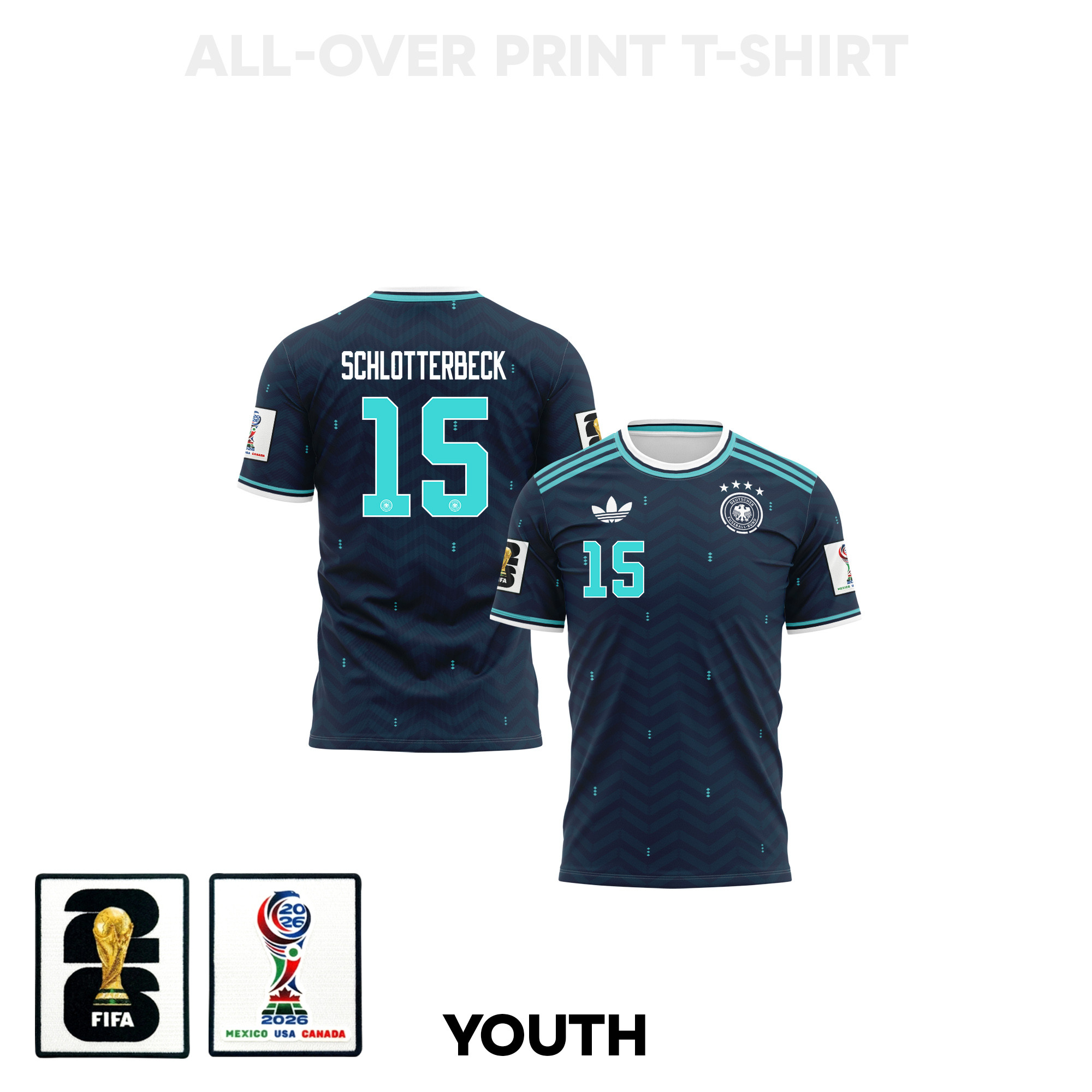 Nico Schlotterbeck 15 Youth Germany 2026 Away 3D T-shirt Fully Printed – Navy - Jersey Teams