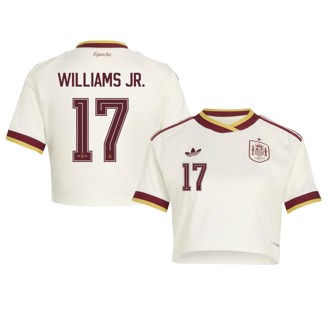 Nico Williams 17 Spain 2026 Away Women’s Cropped Jersey - White - Jersey Teams