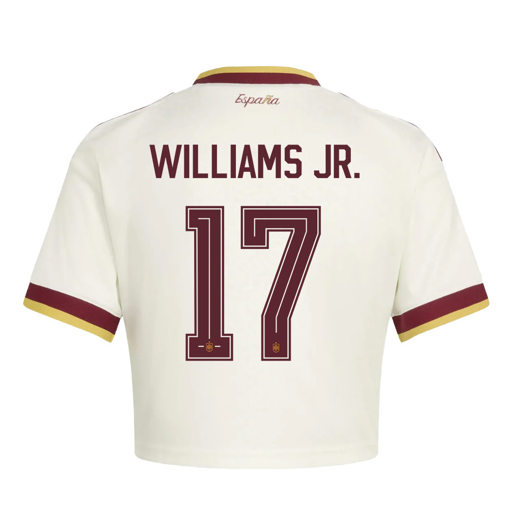 Nico Williams 17 Spain 2026 Away Women’s Cropped Jersey - White - Jersey Teams