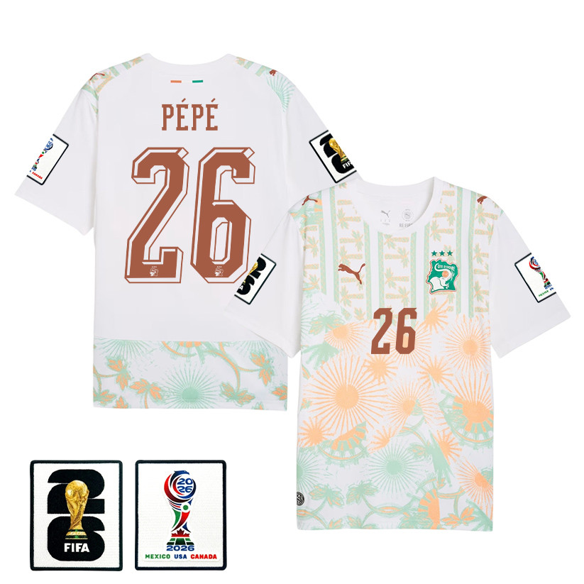 Nicolas Pépé 26 Ivory Coast National Team 2026 Away Jersey - White, Men - Jersey Teams