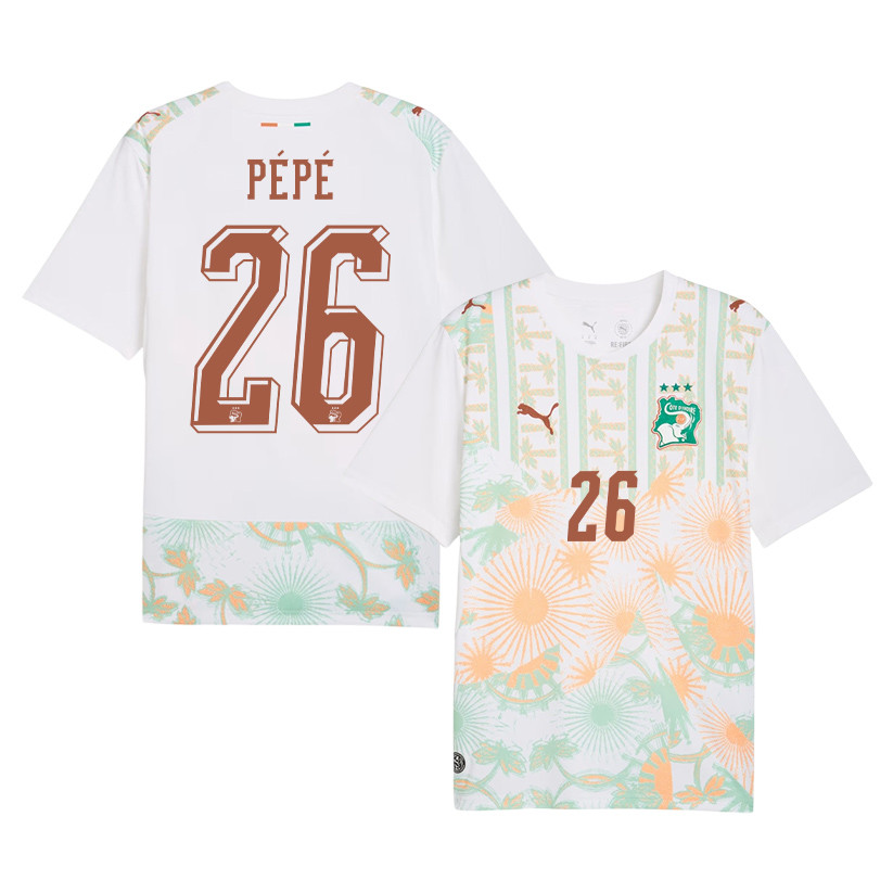 Nicolas Pépé 26 Ivory Coast National Team 2026 Away Jersey - White, Men - Jersey Teams