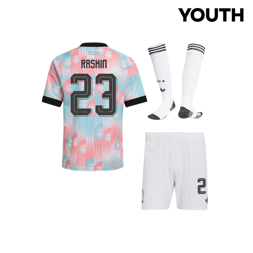 Nicolas Raskin 23 Belgium 2026 YOUTH Away Kit Set – Light Blue - Jersey Teams