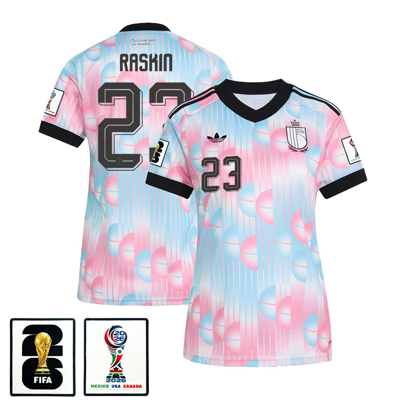 Nicolas Raskin 23 Women’s Belgium National Team 2026 Away Jersey – Light Blue – Jersey Teams