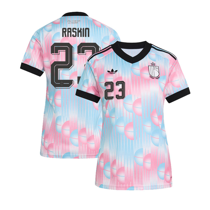 Nicolas Raskin 23 Women's Belgium National Team 2026 Away Jersey - Light Blue - Jersey Teams