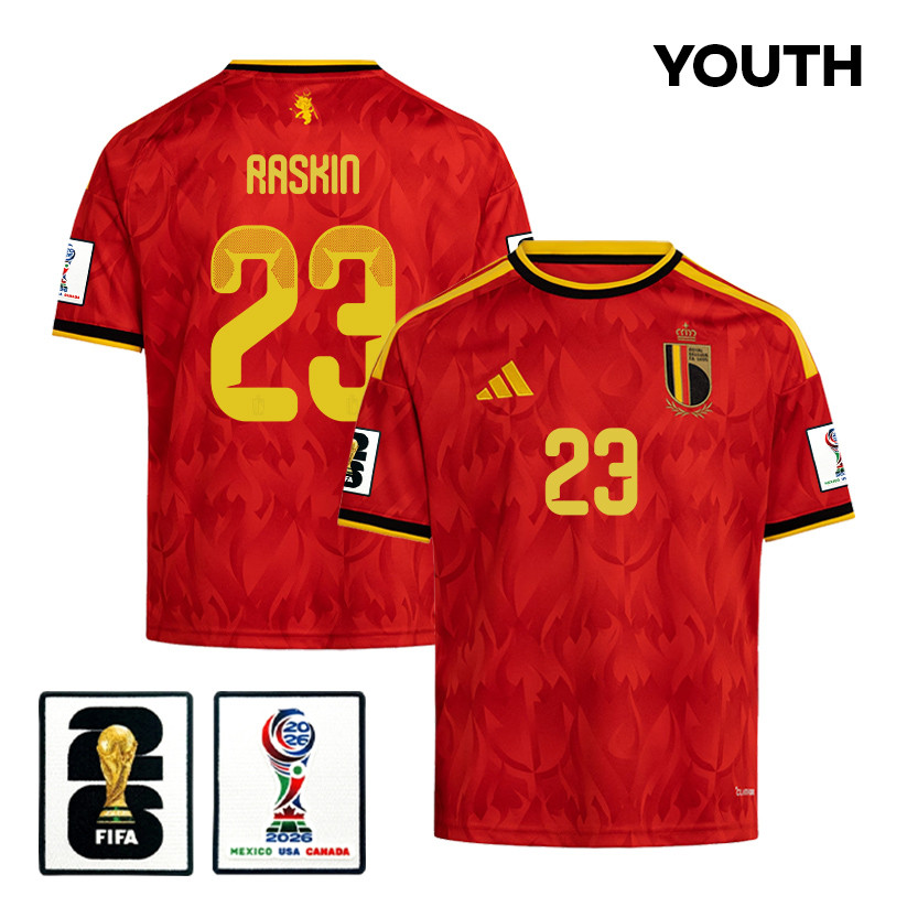 Nicolas Raskin 23 Youth Belgium National Team 2026 Home Jersey – Red – Jersey Teams