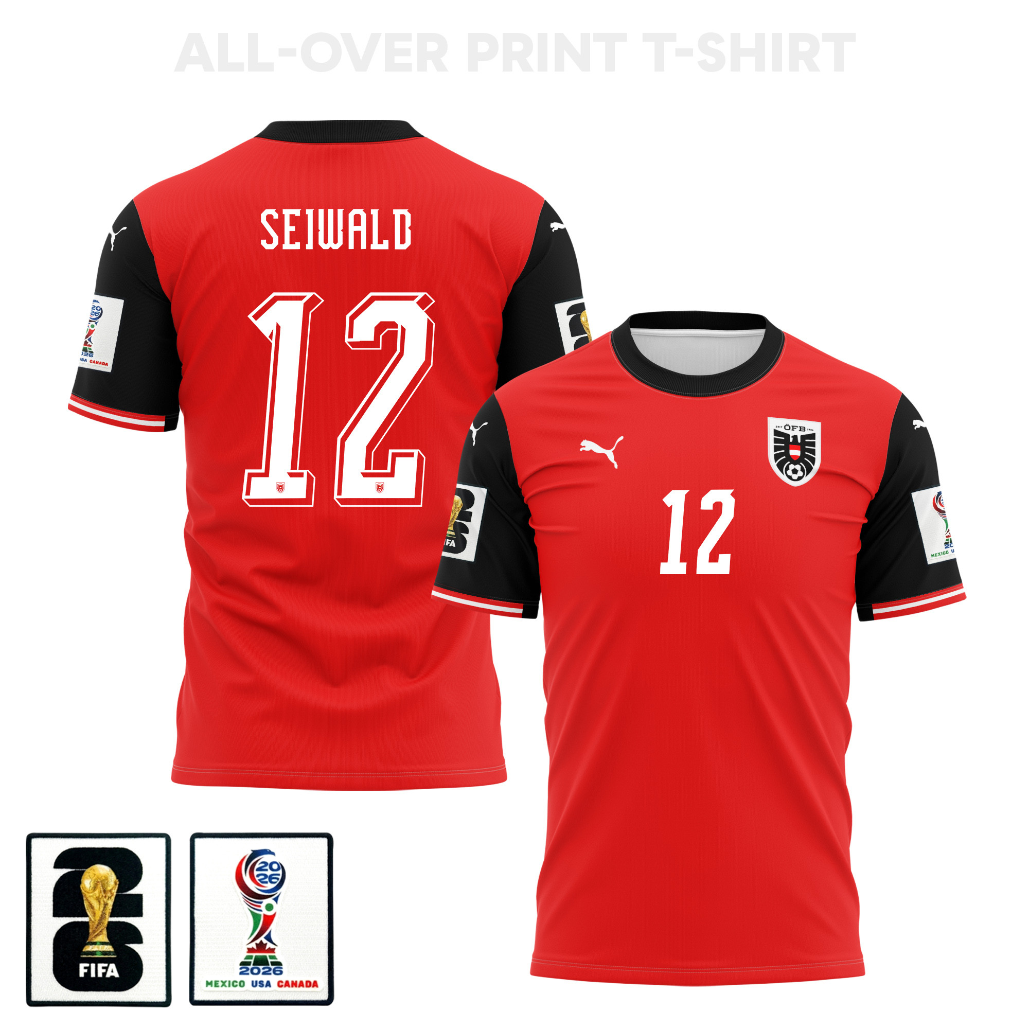 Nicolas Seiwald 12 Austria 2026 Home 3D T-Shirt Fully Printed – Unisex, Red – Jersey Teams