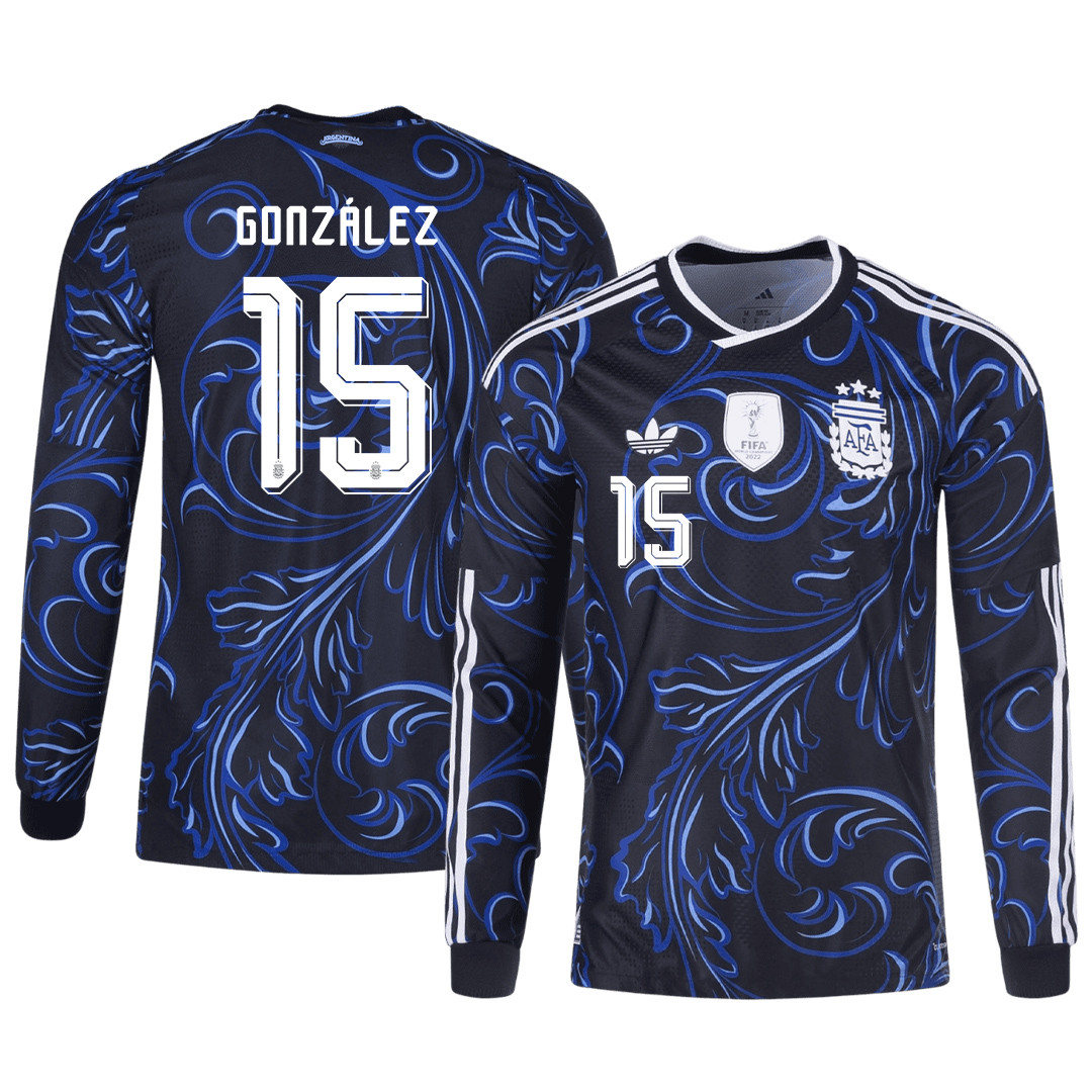 Nicolás González 15 Argentina 2026 Away Long Sleeve Jersey – Black – Jersey Teams