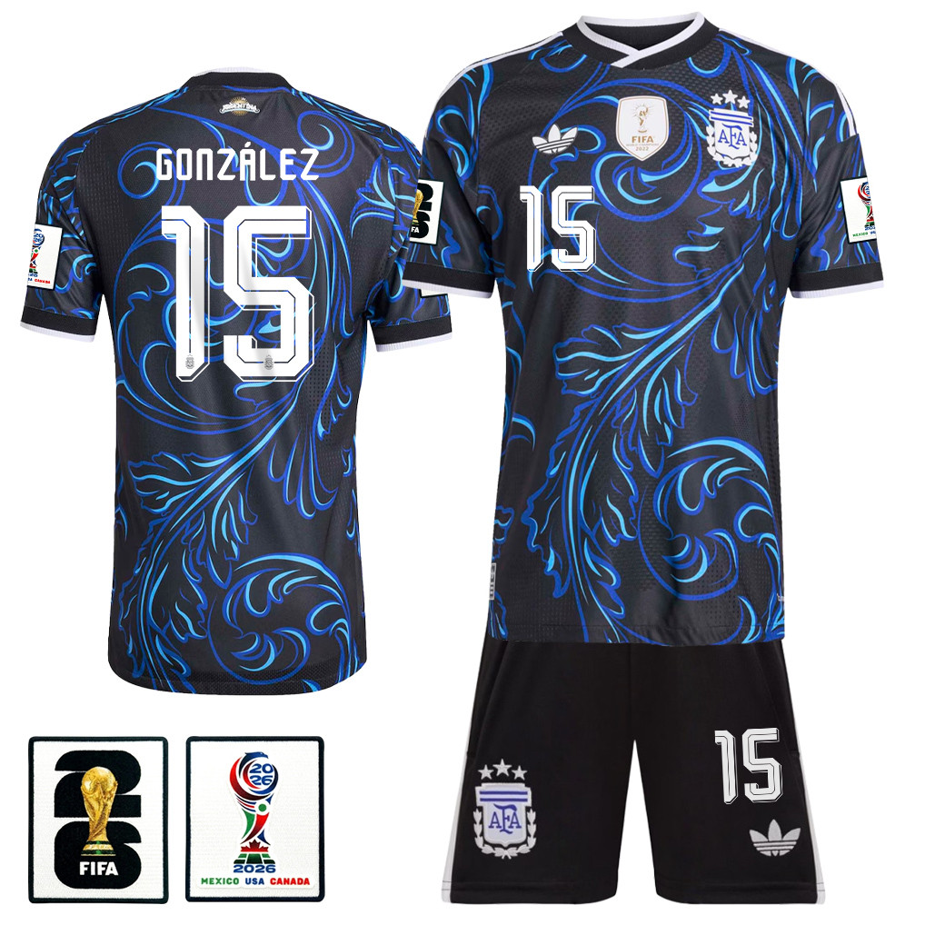 Nicolás González 15 Argentina 2026 Away Men Jersey & Shorts Set – Black – Jersey Teams