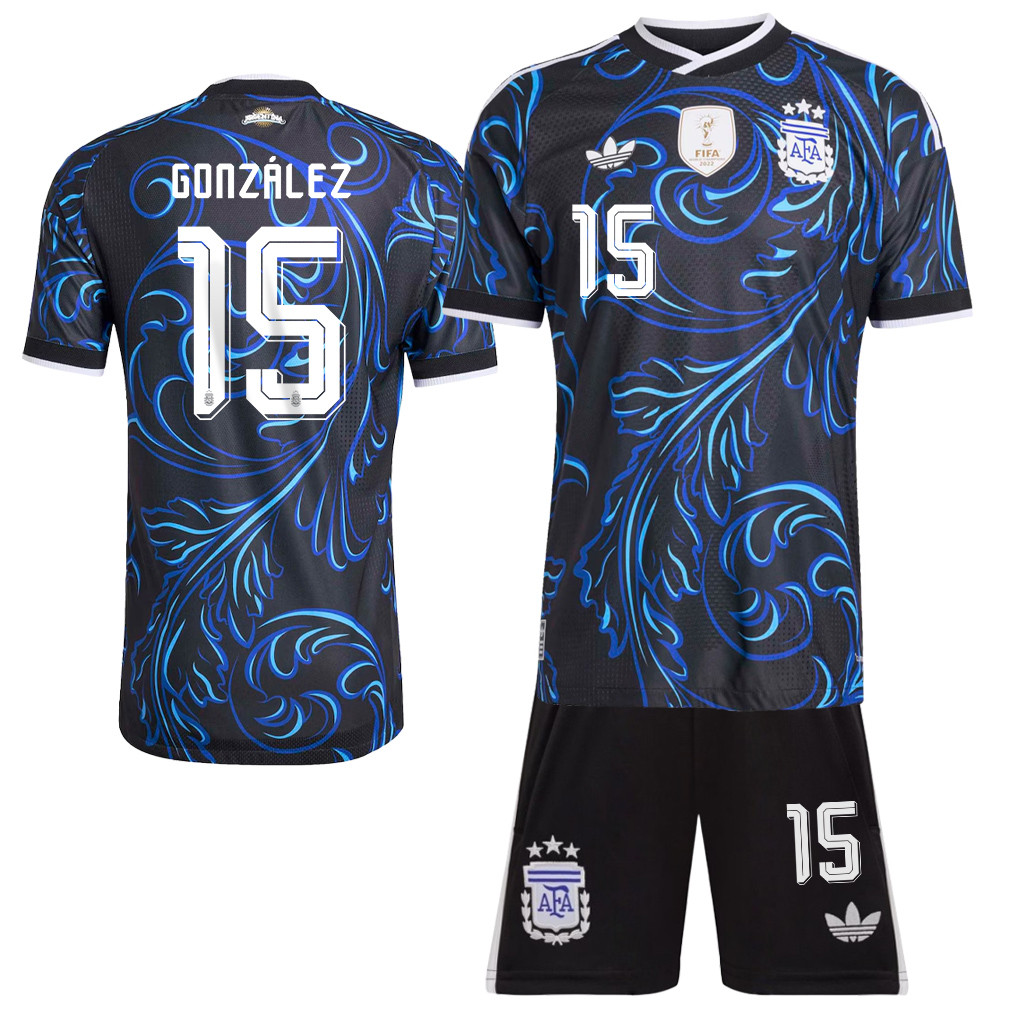 Nicolás González 15 Argentina 2026 Away Men Jersey & Shorts Set – Black - Jersey Teams