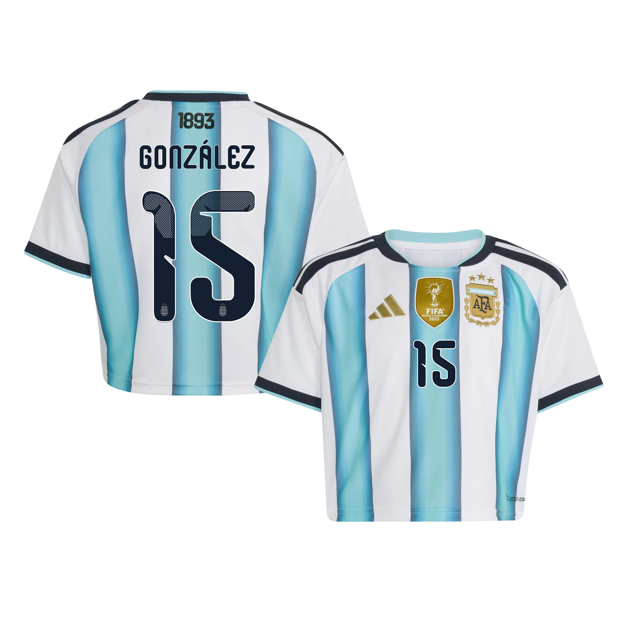 Nicolás González 15 Argentina 2026 Home Women’s Cropped Jersey - White - Jersey Teams