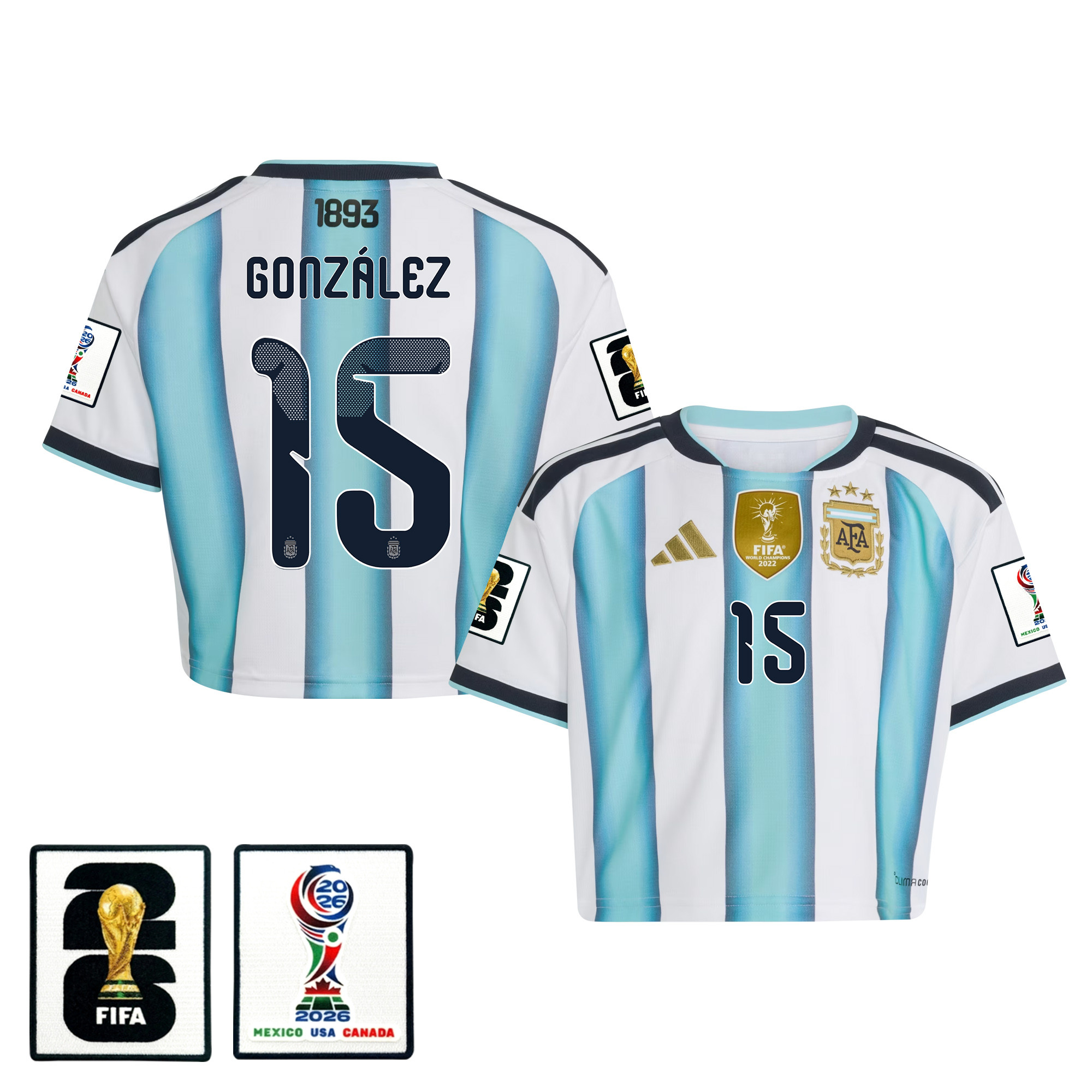 Nicolás González 15 Argentina 2026 Home Women’s Cropped Jersey – White – Jersey Teams