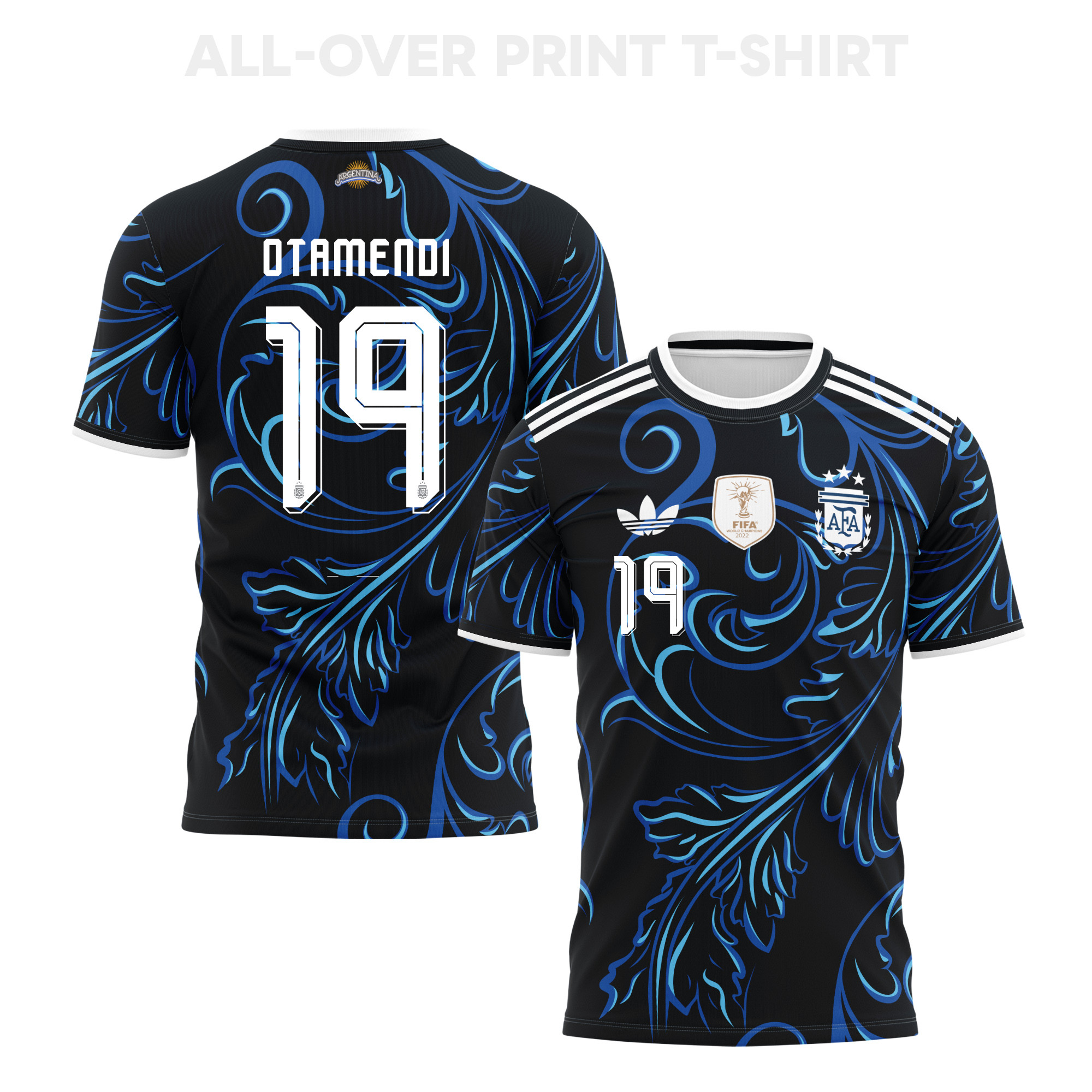 Nicolás Otamendi 19 Argentina 2026 Away 3D T-Shirt Fully Printed – Unisex, Black - Jersey Teams