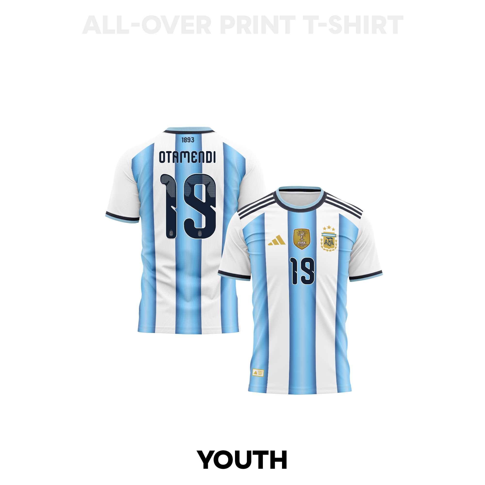 Nicolás Otamendi 19 Youth Argentina 2026 Home 3D T-shirt Fully Printed – White - Jersey Teams